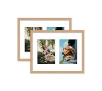 Oak Multi Photo Frame - Holds 2 x 7x5 Pictures, Family Collage Picture Frame for Wall Display, 14x11 Frame size, Set of 2