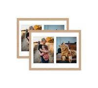 Oak Multi Photo Frame - Holds 2 x 9x7 Pictures, Family Collage Picture Frame for Wall Display, 16x12 Frame size, Set of 2