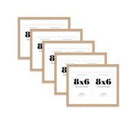 Oak Multi Photo Frame - Holds x 8x6 Pictures, Family Collage Picture Frame for Wall Display, 14x11 Frame size, Set of 5