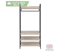 Oak Open Wardrobe Industrial Metal Clothes Rail 4 Shelves Storage Garment Rack