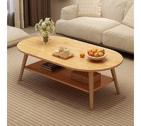 Oak Oval Coffee Table with Storage Minimalist 2 Tier Center Table for Living Room Small Side Table for Bedroom Modern Display Furniture (31.5")