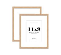 Oak Picture Frame 11x9 With A5 Mount for Photos - Wall & Table Display, Landscape or Portrait, 2 Pack