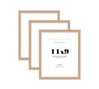 Oak Picture Frame 11x9 With A5 Mount for Photos - Wall & Table Display, Landscape or Portrait, 3 Pack