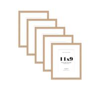Oak Picture Frame 11x9 With A5 Mount for Photos - Wall & Table Display, Landscape or Portrait, 5 Pack