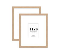 Oak Picture Frame 11x9 With A6 Mount for Photos - Wall & Table Display, Landscape or Portrait, 2 Pack