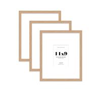 Oak Picture Frame 11x9 With A6 Mount for Photos - Wall & Table Display, Landscape or Portrait, 3 Pack