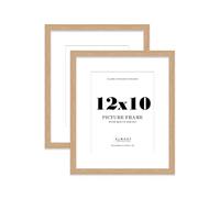 Oak Picture Frame 12x10 With 9x7 Mount for Photos - Wall & Table Display, Landscape or Portrait, 2 Pack