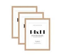 Oak Picture Frame 14x11 With 11x9 Mount for Photos - Wall & Table Display, Landscape or Portrait, 3 Pack
