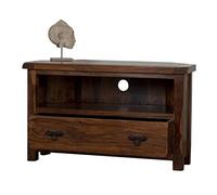 Oak & Pine Online Classically Modern Dark Wood Valencia Solid Sheesham Rosewood Corner TV Cabinet Stand Unit - Flat Screen Plasma Media Storage Furniture for Living Room Décor