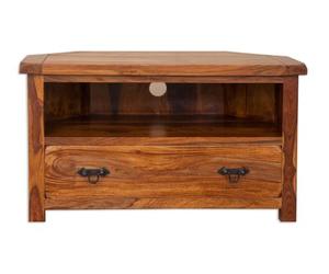 Oak & Pine Online Classically Modern Dark Wood Valencia Solid Sheesham Rosewood Corner TV Cabinet Stand Unit - Flat Screen Plasma Media Storage Jali Furniture for Living Room Décor
