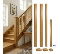 Oak Prefinished & Lacquered Complete 90mm Square Newel Post And 41mm Spindle Kit Uk Manufactured Traditional Products Ltd