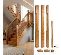 Oak Prefinished & Lacquered Complete 90mm Stop Chamfer Newel Post And 41mm Spindle Kit Uk Manufactured Traditional Products Ltd