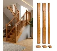 Oak Prefinished & Lacquered Complete 90mm Stop Chamfer Newel Post Kit Inc Cap's Uk Manufactured Traditional Products Ltd
