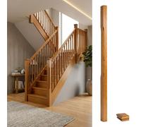 Oak Prefinished & Lacquered Half Stop Chamfer Newel Post 90mm X 44mm X 1500mm Inc Cap Uk Manufactured Traditional Products Ltd
