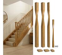 Oak Prefinished & Lacquered Newel Post Contemporary 90mm And 41mm Spindle Kit Uk Manufactured Traditional Products Ltd