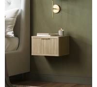 Oak Ribbed Floating Bedside Table with Drawer - Valencia