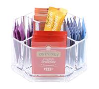 Oak Savanna Tea Organizer for Tea Bags Sugar Packet Holder Caddy - Clear Acrylic Tea Bag Organizer for Pantry Cabinet Countertop Coffee Station Kitchen Counter