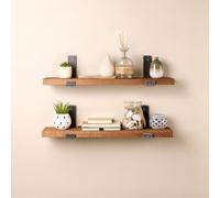 Oak Shelves Pack of 2 with Brackets - 100cm Off the Grain Brown 100cm x 15cm