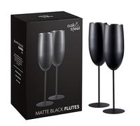 Simplehuman Oak & Steel 2 Champagne Flutes - Matte Black, Black