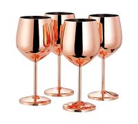 Oak & Steel - 4 Large Stainless Steel Wine Glasses in Copper Rose Gold, 500ml - Unbreakable & Elegant Glass Gift Set for Weddings, Anniversary, Birthday Party