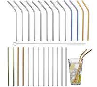 Oak & Steel - Multi-Colour Stainless Steel Reusable Drinking Straws Gift Set with Cleaning Brushes - Eco-Friendly, Reusable & Dishwasher Safe (26, 26 cm)
