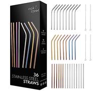 Oak & Steel - Multi-Colour Stainless Steel Reusable Drinking Straws Gift Set with Cleaning Brushes - Eco-Friendly, Reusable & Dishwasher Safe (36, 26 cm)