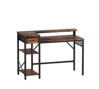 Oak&tea 120Cm Gaming Computer Desk With Monitor Shelf & Drawers, 100Kg X Shaped Steel Legs, For Study Work Play, Rustic Brown