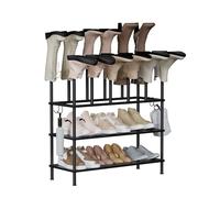 Oak & Tea 2-in-1 Metal Shoe Rack with Boot Holder, Black