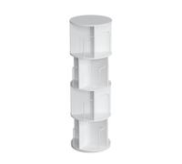 Oak&tea 360-Degree Rotating 4-Tier Corner Bookcase, 16 Compartment Freestanding Bookshelf, Anti-Tip Safe Home Storage, White