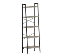 Oak&tea 5-Tier Ladder Shelving Unit, Freestanding Bookcase, Galvanised Steel & Mdf, Anti-Toppling Storage Shelf, Light Grey