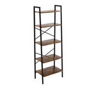 Oak&tea 5-Tier Ladder Shelving Unit, Freestanding Bookcase, Galvanised Steel & Mdf, Anti-Toppling Storage Shelf, Rustic Brown
