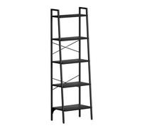 Oak&tea 5-Tier Ladder Shelving Unit, Freestanding Bookcase, Galvanised Steel & Mdf, Anti-Toppling Storage Shelf, Black
