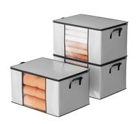 Oak & Tea Storage Bags 90L 3 Pack PE Spray Coated Woven Fabric Organisers Waterproof Moisture Proof Tear Resistant with Reinforced Handles Clear PVC Window Ideal for Moving House 60x43x35CM