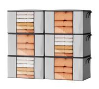 Oak & Tea Storage Bags 90L 6-Pack, Moving Bags & Wardrobe Organiser with Lid & Zips, PE Coated Woven Fabric - Waterproof Storage Box with Clear Window for Clothes, Blankets, Bedding 60x43x35cm