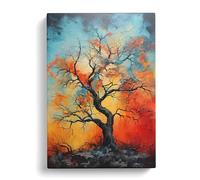 Oak Tree Action Painting Art No.2 Canvas Print | Gallery Wrapped 30mm Frame Wall Art | 30x20 inches | Ready to Hang | Contemporary Landscape Picture | Living Room Bedroom Lounge Office