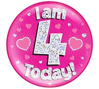 Oak Tree 6" Badge De Jumbo I am 4 Today Rose Holographique Pois
