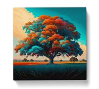 Oak Tree Color Field Painting Canvas Print | Gallery Wrapped 30mm Frame Wall Art | 20x20 inches | Ready to Hang | Modern Landscape Picture | Living Room Bedroom Lounge Office