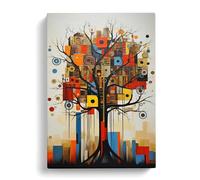Oak Tree Constructivism Art Canvas Print | Gallery Wrapped 30mm Frame Wall Art | 30x20 inches | Ready to Hang | Modern Landscape Picture | Living Room Bedroom Lounge Office