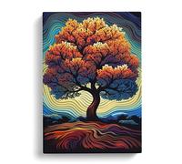 Oak Tree Op Art Canvas Print | Gallery Wrapped 30mm Frame Wall Art | 30x20 inches | Ready to Hang | Modern Landscape Picture | Living Room Bedroom Lounge Office