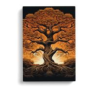Oak Tree Op Art No.2 Canvas Print | Gallery Wrapped 30mm Frame Wall Art | 30x20 inches | Ready to Hang | Contemporary Landscape Picture | Living Room Bedroom Lounge Office