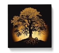 Oak Tree Silhouette Canvas Print | Gallery Wrapped 30mm Frame Wall Art | 20x20 inches | Ready to Hang | Modern Landscape Picture | Living Room Bedroom Lounge Office