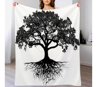 Oak Tree Silhouette Flannel Blankets, King Size Ancient Plant Soft Cozy Flannel Blanket, Washable Fuzzy Black Microfuber Throw Bedding Blanket for Home Office Room Bed Sofa Chair