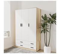 (Oak & White) 3 Door 4 Drawer Wardrobe Storage Shelf Hanging Bedroom Modern Furniture