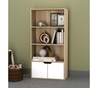 Urbn-Living Urbnliving Height 118Cm 4 Tier Wooden Bookcase Cupboard With Doors Storage Shelving Display Colour Oak Door White Cabinet Unit