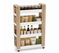 Urbn-Living Slim Oak & White 4-Tier Rolling Kitchen Storage Trolley Cart Narrow Gap Utility Unit