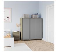 (Oak with Grey Doors) 120cm 3 Sliding Doors Kids Wardrobe Storage Closet
