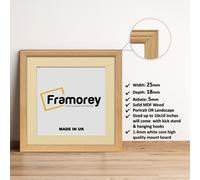 (Oak With Ivory Mount, 7x7" Pic (9x9" Frame)) Square Size Oak Picture Frame / LW Style Wall Art Frame / Modern Photo Frames With Multicolored Mount