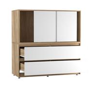 Urbnliving 120Cm Height Oak With 3 Sliding White Door 4 Drawer Bedside Cabinet Storage End Unit Bedroom Furniture