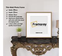 (Oak With White Mount, 30x30CM Pic (40x40CM Frame)) Square Size Thin Matt Oak Picture Frame Wall Art Frames Flat Wooden Effect Poster Frame