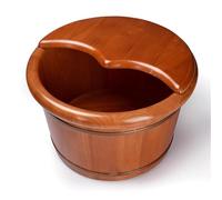Oak Wood Foot Bath Barrel with Lid - Retro Freestanding Soaking Tub for Deep Foot Therapy & Pedicures | Portable Smooth-Finish Wooden Spa Basin 25x42cm